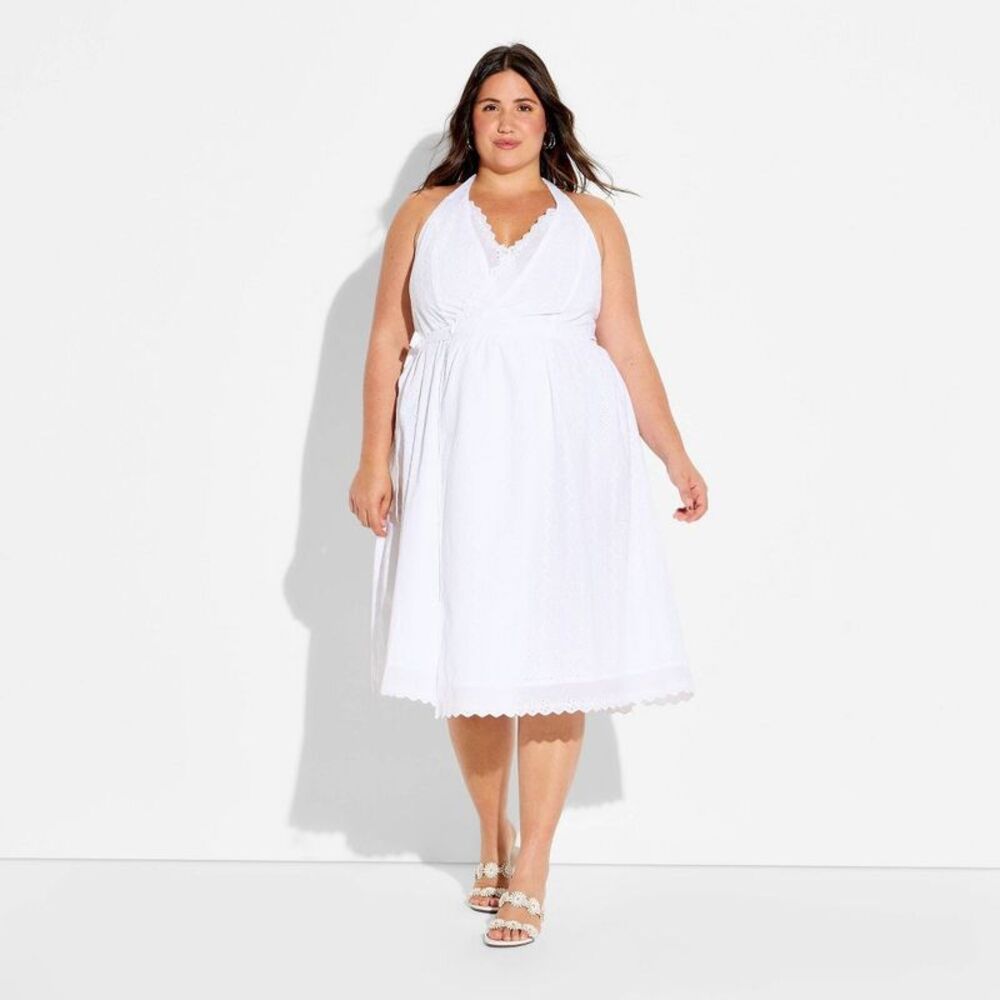 Wild Fable - Women's Eyelet Midi Wrap Dress - Wild Fable White White - Picture 2 of 3